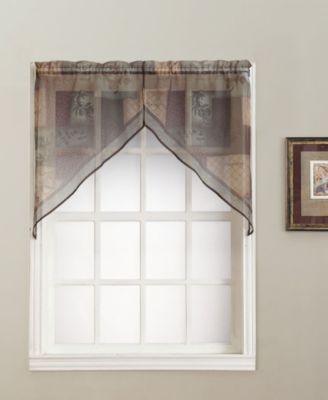 Eden Inspirational Patchwork Semi-Sheer Rod Pocket Kitchen Curtain Swag Pair