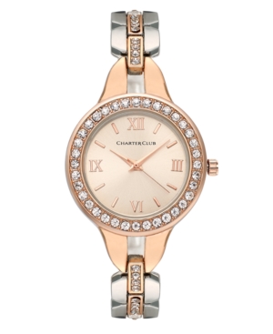 Charter Club Womens Two-Tone Crystal Bracelet Watch 33mm, Only at Macys