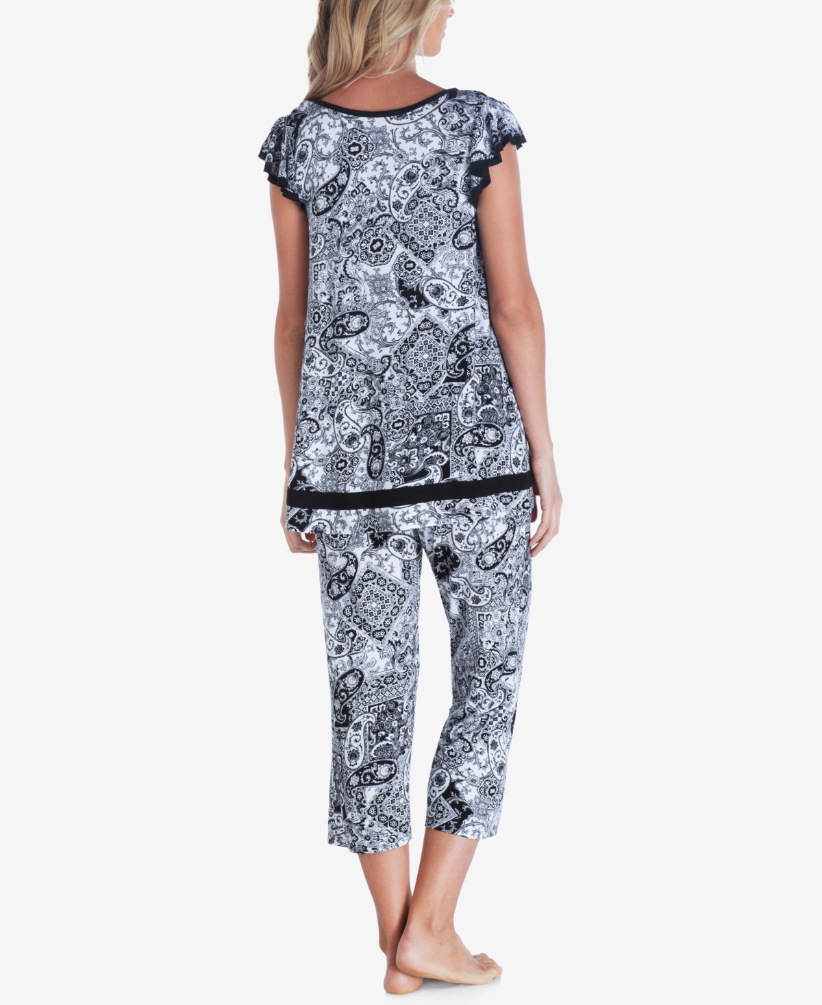 Ellen Tracy Yours To Love Short Sleeves Top Capri Pajama Pants Separates In White Grid