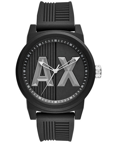 A|X Armani Exchange Men's Black Textured Silicone Strap Watch 46mm AX1451