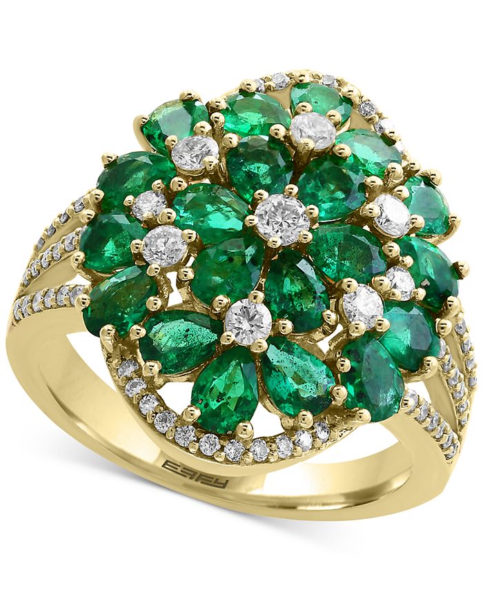 Brasilica by EFFY® Emerald (4-1/3 ct. t.w.) and Diamond (1/2 ct. t.w.)  Cluster Ring in 14k Gold