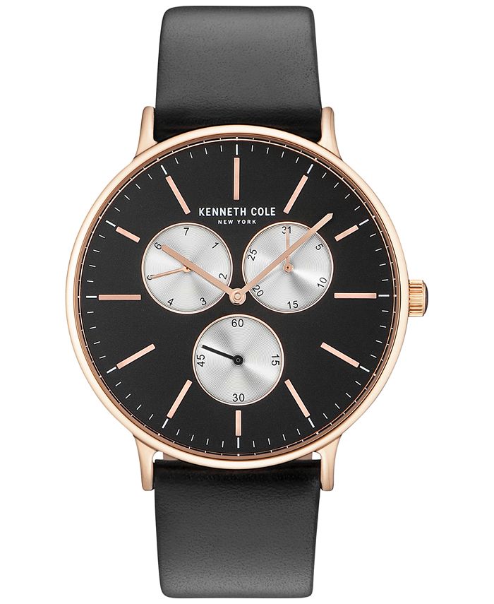 Kenneth Cole New York Kenneth Cole Men's Black Leather Strap Watch 46mm ...