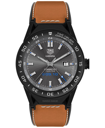 TAG Heuer Modular Connected 2.0 Men's Swiss Carrera Light Brown Leather Strap Smart Watch 45mm SBF8A8013.82FT6110