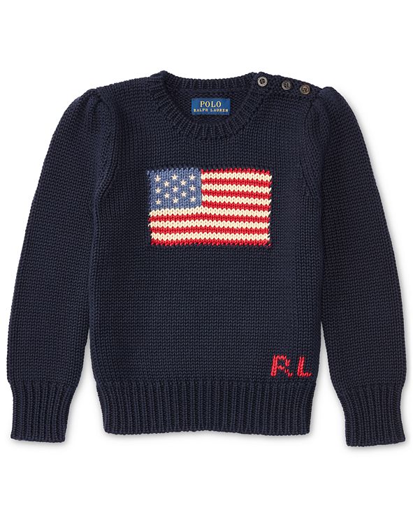 Polo Ralph Lauren Toddler Girls American Flag Knit Cotton Sweater