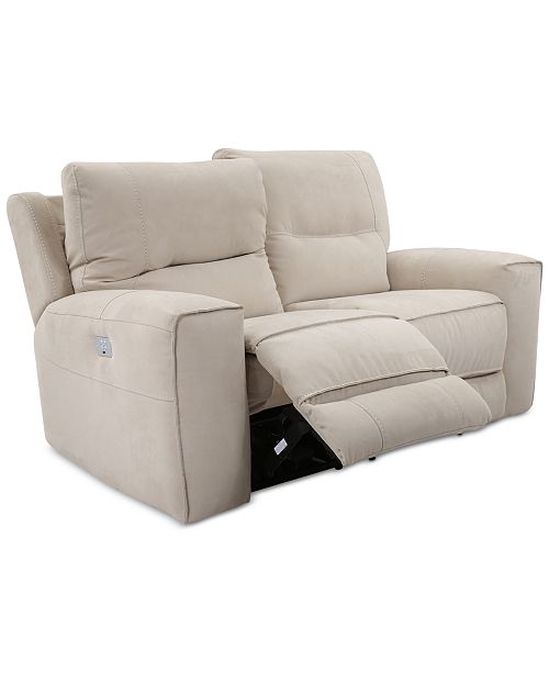 Furniture CLOSEOUT! Genella 66&quot; Fabric Power Reclining Loveseat with Power Headrest and USB ...