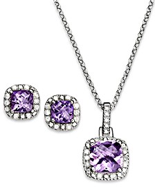 Amethyst (3-1/10 ct. t.w.) & Diamond Accent Sterling Silver 18" Pendant Necklace and Stud Earrings Set.
