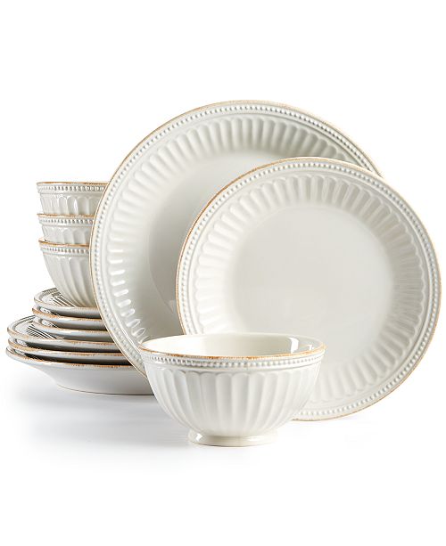 Lenox French Perle Groove White 12 Piece Dinnerware Set Service