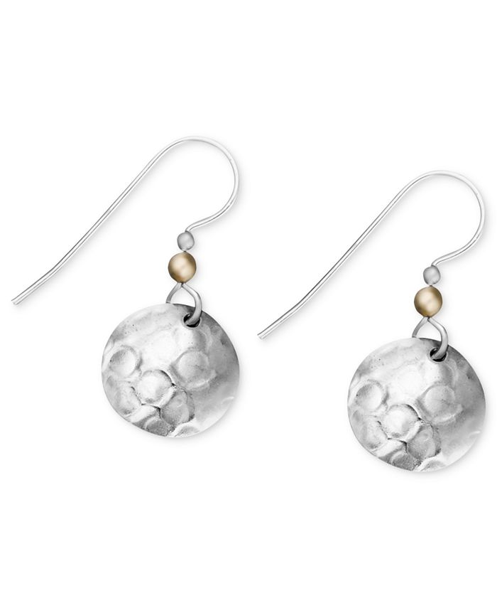 Jody Coyote Silver Plated Earrings Hammered Disc Drop Earrings