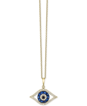 Effy Sapphire 1 4 ct. t.w. and Black and White Diamond 1 8 ct. t.w. Evil Eye Pendant in 14k Gold Smart Closet