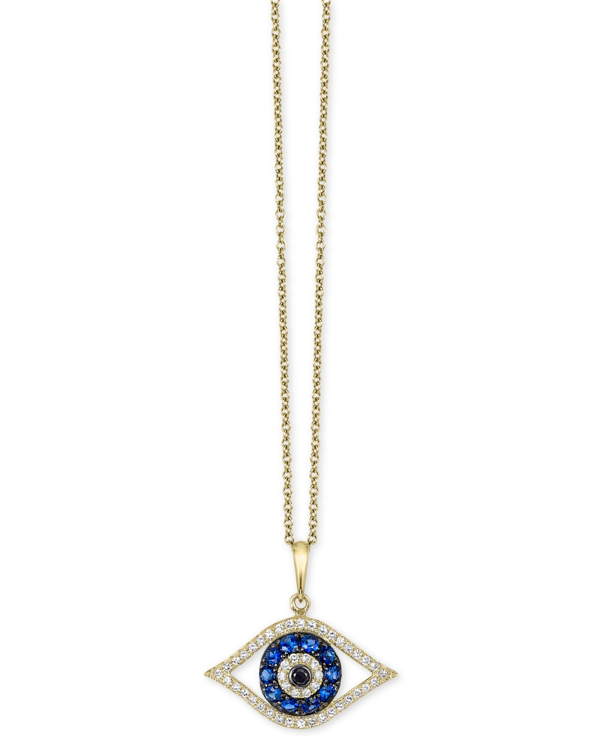 Effy Collection Effy Sapphire (1/4 ct. t.w.) and Black and White Diamond (1/8 ct. t.w.) Evil Eye Pendant in 14k Gold