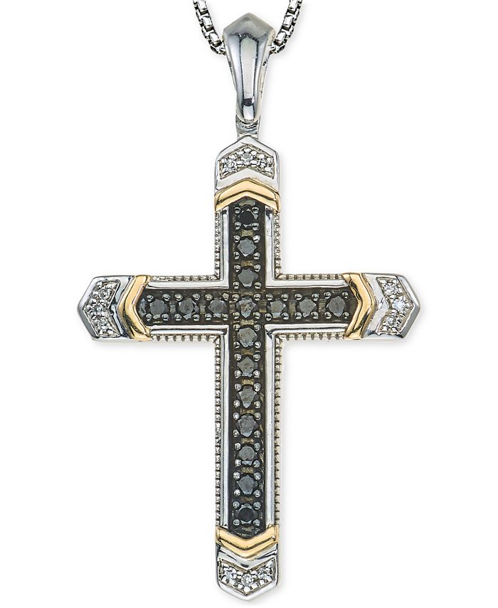 Mens .925 Sterling Silver White Gold Finish Simulated Lab Diamond Cross Pendant 