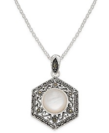 Mother-of-Pearl and Marcasite Filigree Pendant Necklace in Silver-Plate