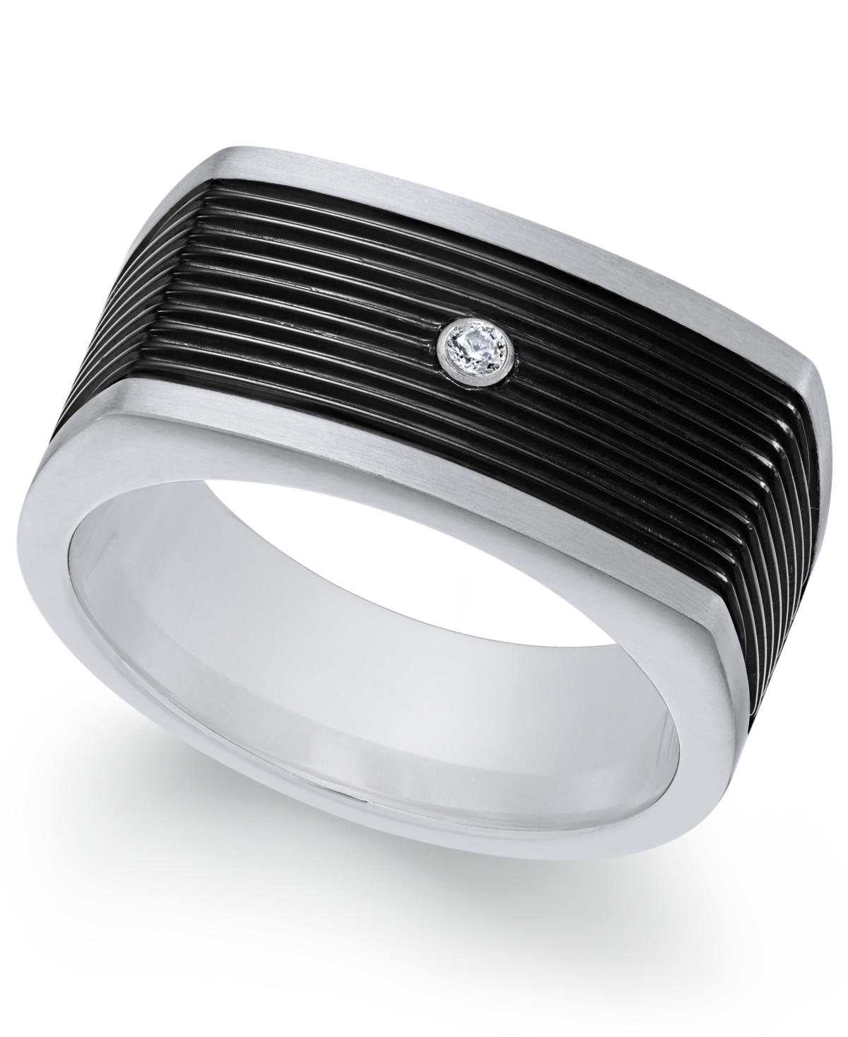 Men's Two-Tone Cubic Zirconia Ring - Silver