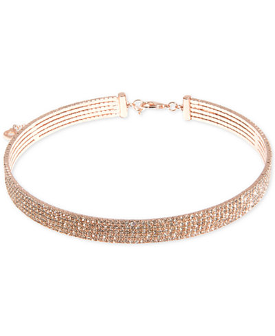 Anne Klein Rose Gold-Tone Crystal Multi-Row Choker Necklace