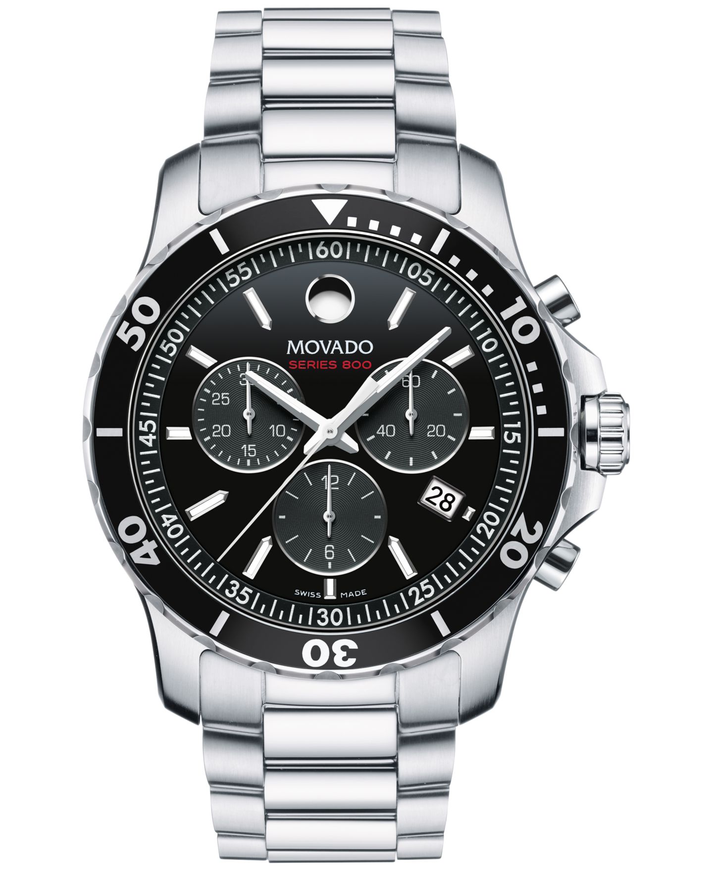 Мужские часы Movado Swiss Chronograph Series 800 Performance Steel Bracelet Diver Watch 42mm — фото 1
