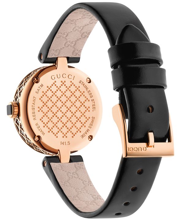Gucci Women's Swiss Diamantissima Black Leather Strap Watch 27mm