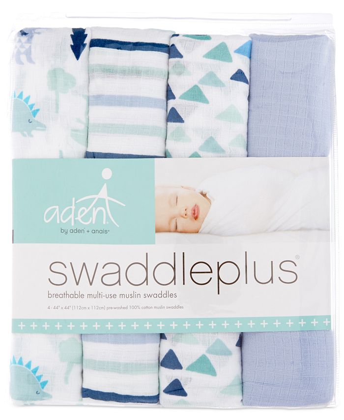 aden by aden + anais 4Pk. Cotton Dinosaur Swaddle Blankets, Baby Boys