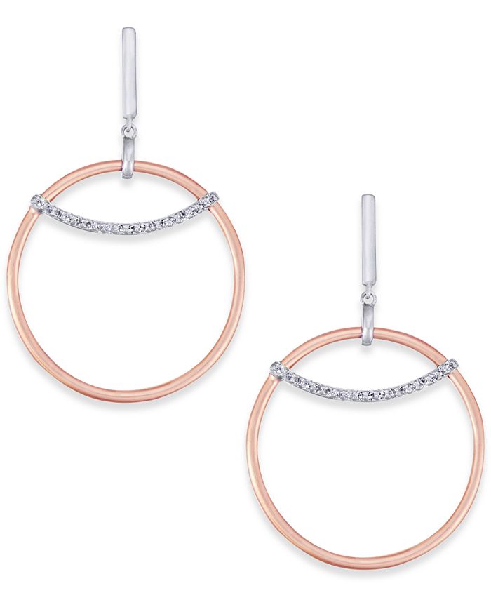 Macy's Diamond Two-Tone Circle Drop Earrings (1/5 ct. t.w.) in 14k Rose ...