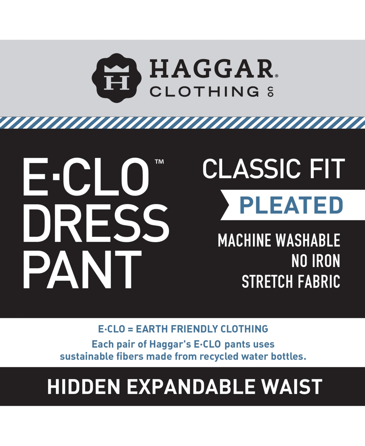 Haggar Men s Eclo Stria Classic Fit Pleated Hidden Expandable Waistband Dress Pants Black Smart Closet