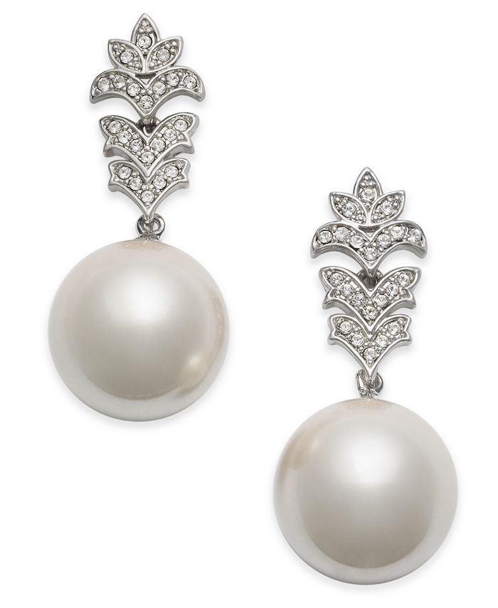 Nina Silver-Tone Crystal & Imitation Pearl Drop Earrings - Macy's