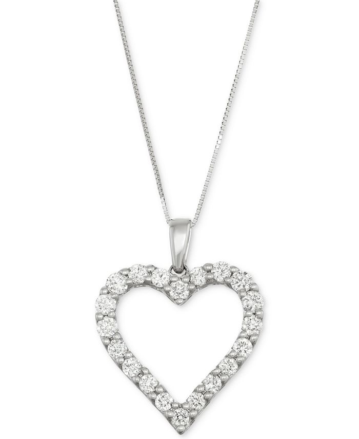 Macy's Diamond Heart Pendant Necklace (1 ct. t.w.) in 14k White Gold
