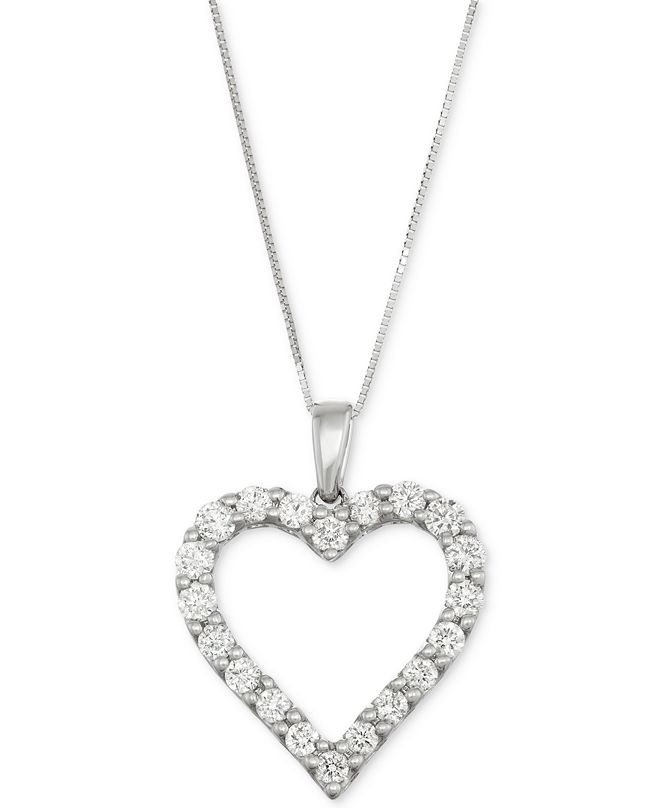 Macy's Diamond Heart Pendant Necklace (1 ct. t.w.) in 14k White Gold