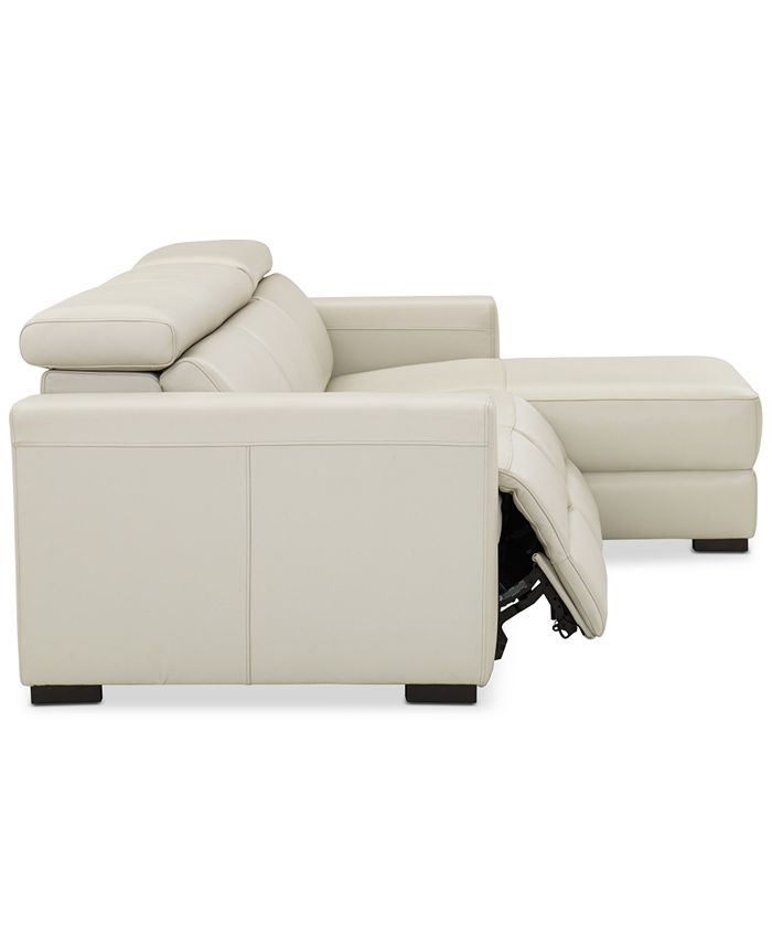 Furniture Nevio 115" 3pc Leather Sectional Sofa with Chaise, 2 Power