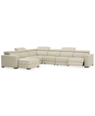 Nevio 6-pc Leather Sectional Sofa with Chaise, 1 Power Recliner and Articulating Headrests