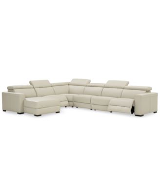 Nevio 6-pc Leather Sectional Sofa with Chaise, 2 Power Recliners and Articulating Headrests