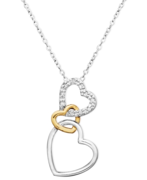 image of 18k Gold over Sterling Silver and Sterling Silver Heart Necklace, Diamond Accent Three Interlocking Heart Pendant