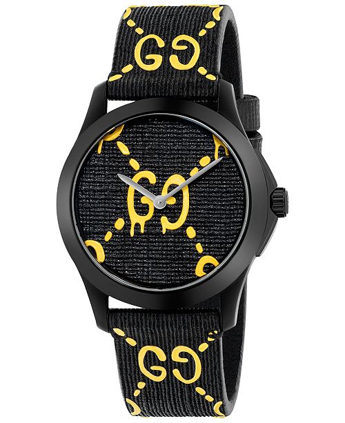 Gucci Unisex Swiss G Timeless Black Rubber With Yellow Gg Pattern Strap Watch 38mm Reviews All Fine Jewelry Jewelry Watches Macy S
