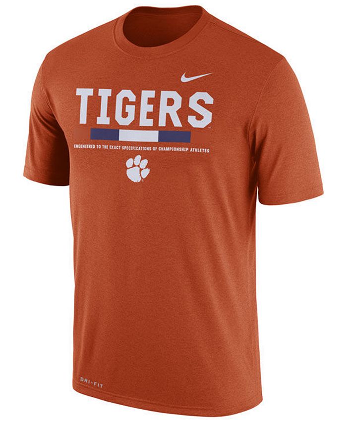 Nike Men's Clemson Tigers Legend Staff Sideline T-Shirt - Macy's