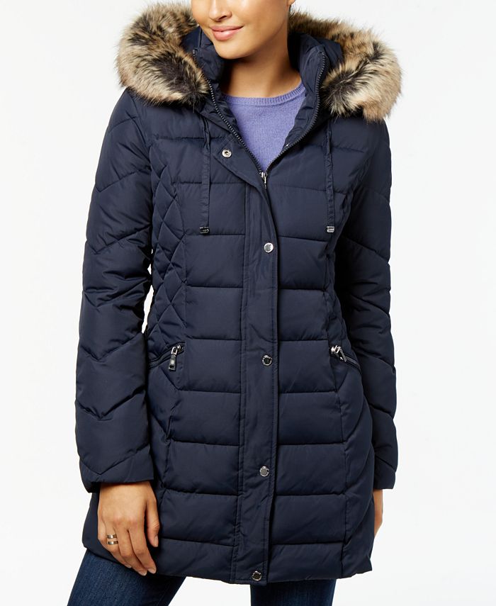 Laundry by Shelli Segal Quilted Faux-Fur-Trimmed Puffer Coat - Macy's