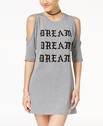 Love Tribe Juniors' Dream Cold-Shoulder Graphic T-Shirt Dress with Bracelet