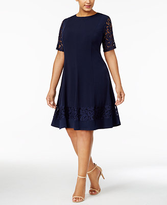 Jessica Howard Plus Size Lace-Sleeve Fit & Flare Dress - Macy's
