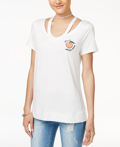 Miss Chievous Juniors' Embroidered Cutout T-Shirt