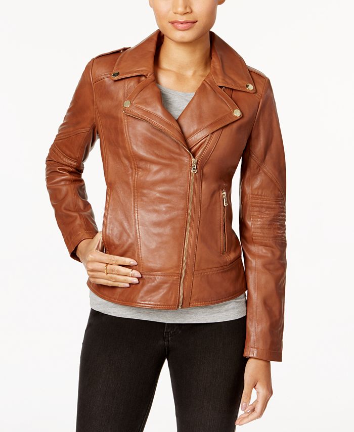 GUESS Asymmetrical Leather Moto Jacket - Macy's