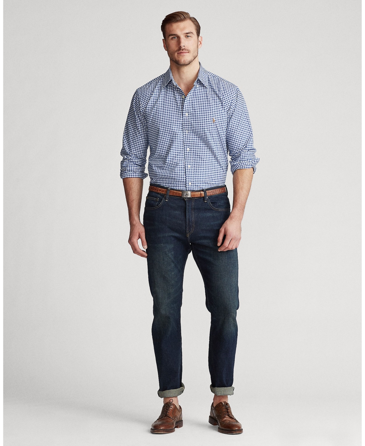 Polo Ralph Lauren Men's Big & Tall Classic Fit Oxford Shirt -White Gingham
