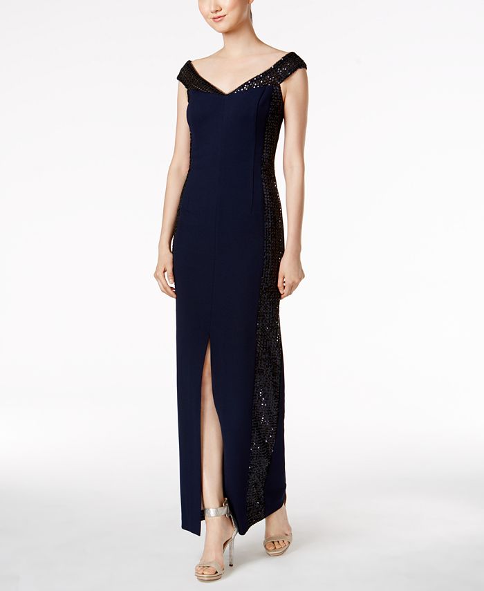 Calvin Klein Off-The-Shoulder Sequined Gown - Macy's