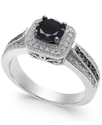 Diamond Halo Ring (1 ct. t.w.) in Sterling Silver - Macy's