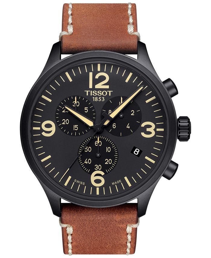 Tissot - Men's Swiss Chrono XL Brown Leather Strap Watch 45mm