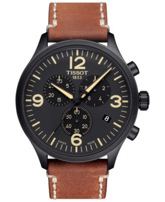 Tissot Men's Swiss Chrono XL Brown Leather Strap Watch 45mm - Macy's