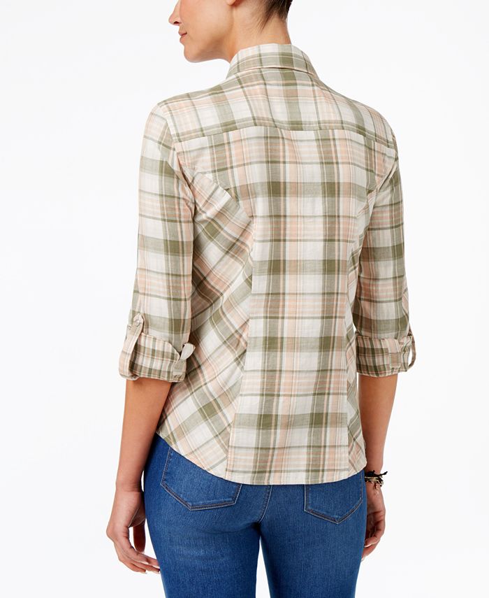 Style & Co Plaid RollTabSleeve Cotton Shirt, Created for Macy's Macy's