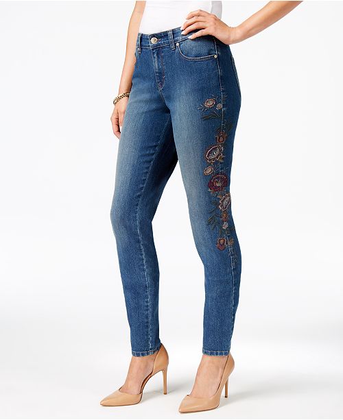 Style & Co Curvy Embroidered Skinny Jeans, Created for Macy's & Reviews Jeans Women Macy's