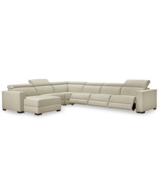 Nevio 6-pc Leather Sectional Sofa with Chaise, 3 Power Recliners and Articulating Headrests