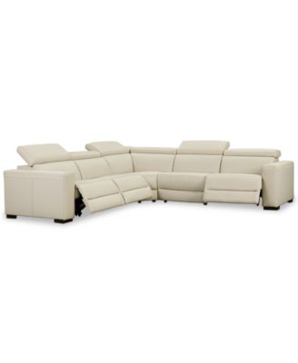Nevio 5-pc Leather "L" Sectional with 3 Power Recliners