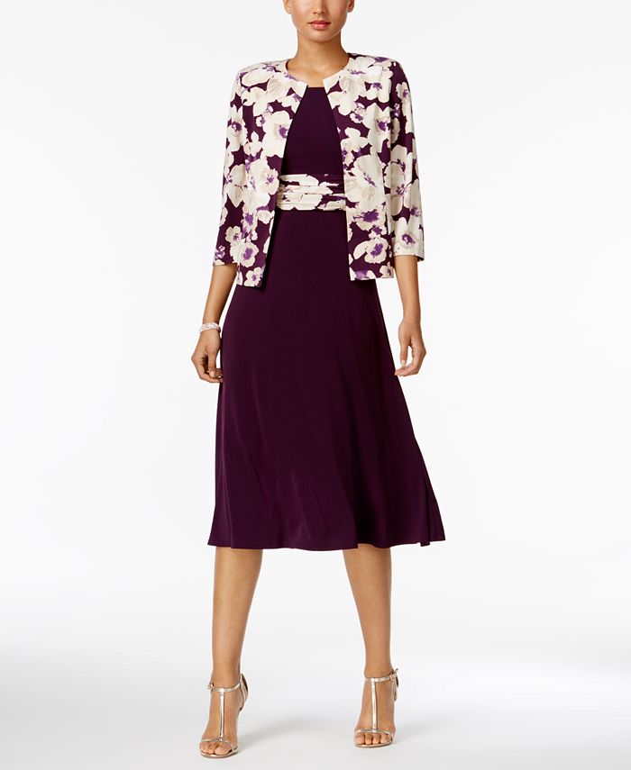 Jessica Howard Floral-Print-Contrast Dress and Jacket, Regular & Petite ...