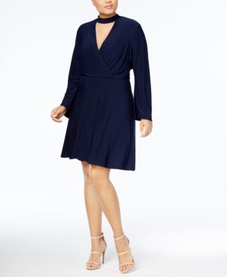 Love Squared - Trendy Plus Size Faux-Wrap Choker Dress