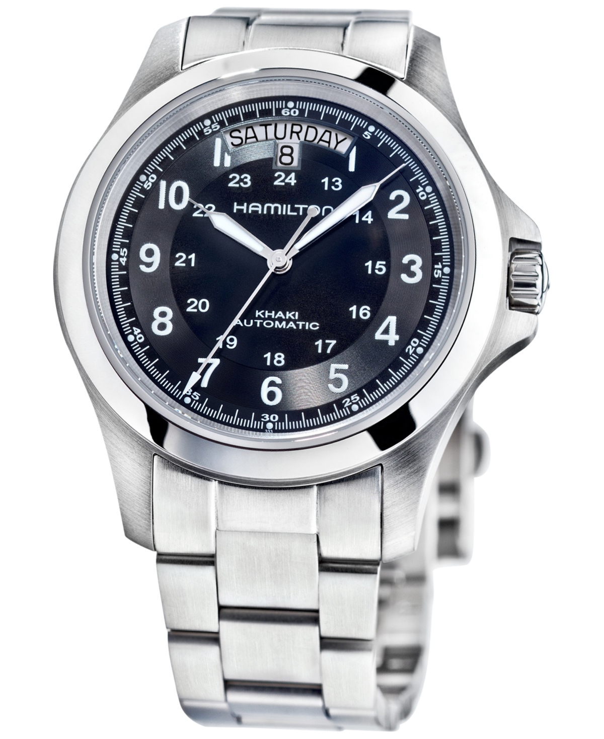 Shop Hamilton Men's Swiss Automatic Khaki King Stainless Steel Bracelet Watch 40mm H64455133 In Silver