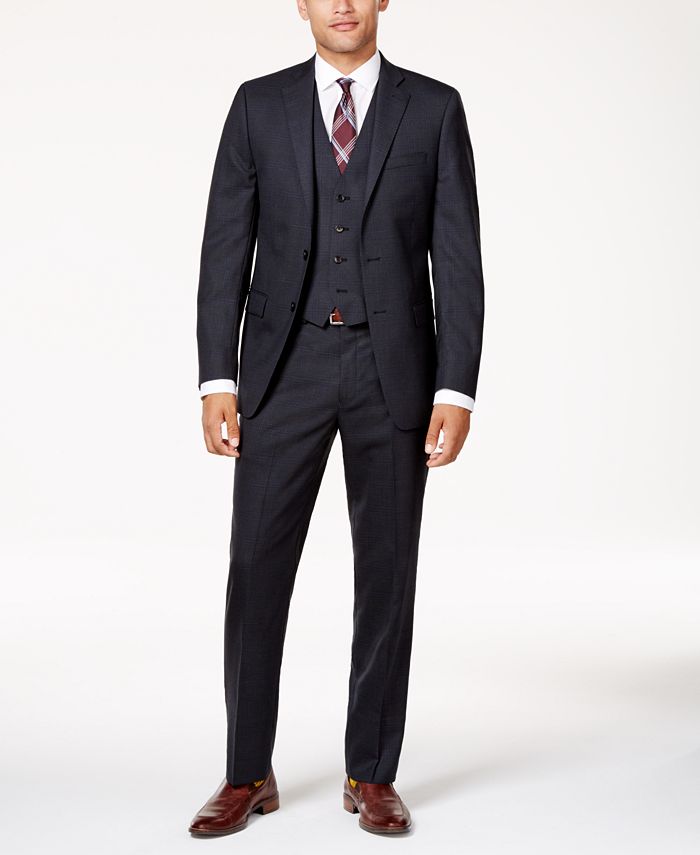 Calvin Klein Men's Slim-Fit Charcoal Windowpane Vested Suit - Macy's